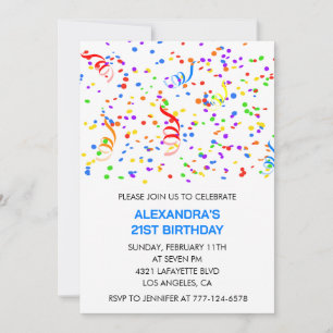 Invitation Cartons d'invitation pour 21 ans Blue Confetti Rai