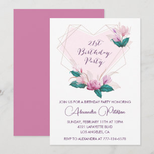 Invitation Cartons d'invitation pour 21 ans Élégant Boho rose
