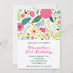 Invitation Cartons d'invitation pour 21 ans Fleurs Simple Col