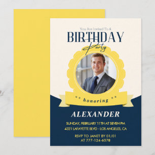 Invitation Cartons d'invitation pour 21 ans homme Badge Photo