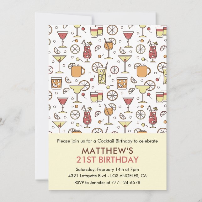 Invitation Cartons d'invitation pour 21 ans motif cocktail (Devant)