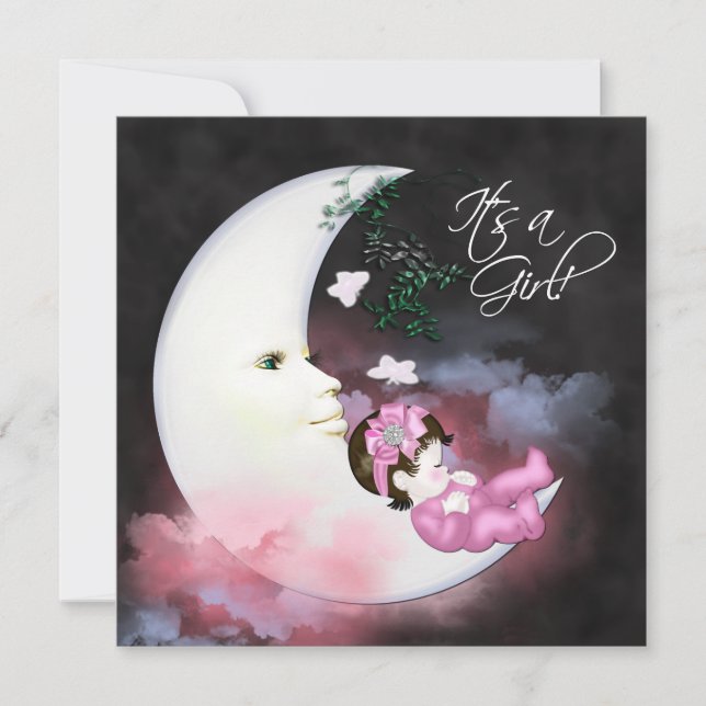 Invitation Cartons d'invitation pour Baby Shower Fille Lune R (Devant)