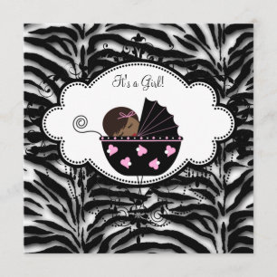 Invitation Cartons d'invitation pour Baby Shower fille Zèbre