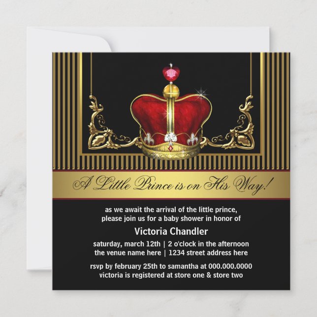 Invitation Cartons d'invitation pour Baby Shower Prince Couro (Devant)
