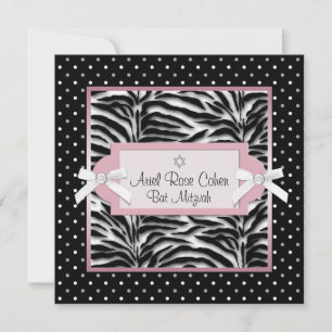 Invitation Cartons d'invitation pour Bat Mitzvah à pois rose 