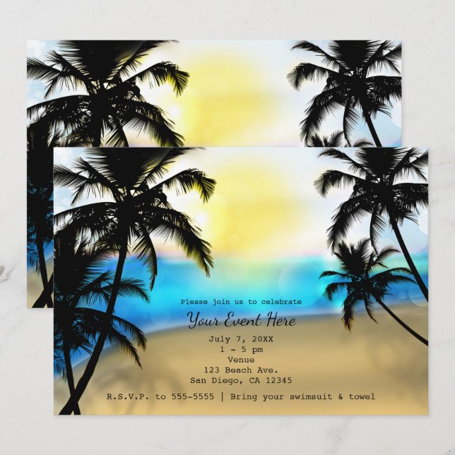Invitation Cartons d'invitation pour fête de plage tropicale  (Devant / Derrière)