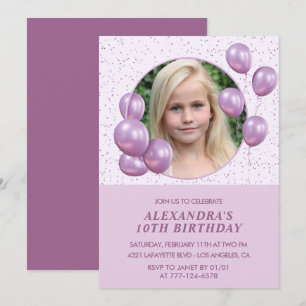 Invitation Cartons d'invitation pour les 10 ans Ballons Photo