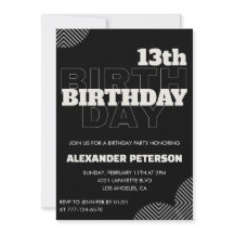 Cartons d'invitation pour les 13 ans garçon fête n