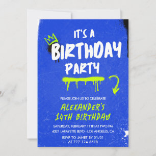 Invitation Cartons d'invitation pour les 14 ans garçon graffi