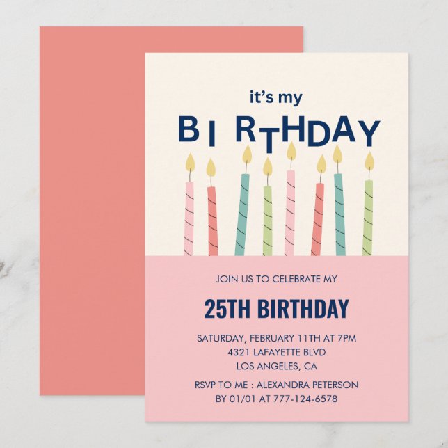 Invitation Cartons d'invitation pour les 25 ans Bougie d'anni (Devant / Derrière)