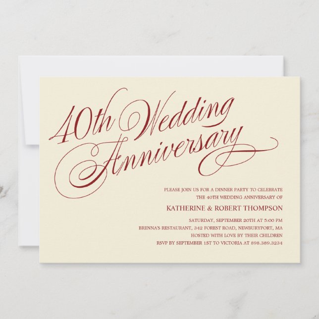 Invitation Cartons d'invitation pour les 40 ans de mariage (Devant)