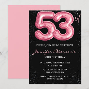 Invitation Cartons d'invitation pour les 53 ans Black Pink Ba