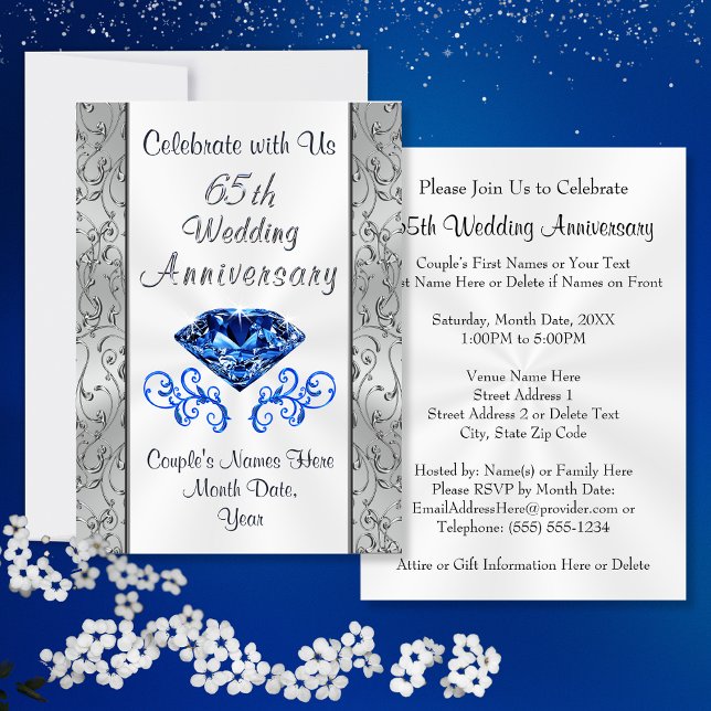 Invitation Cartons d'invitation pour les 65 ans de mariage Sa (65th Wedding Anniversary Invitations. Sapphire Wedding Anniversary. What is the symbol for 65th wedd)