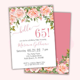 Invitation Cartons d'invitation pour les 65 ans Fleurs roses