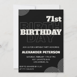 Invitation Cartons d'invitation pour les 71 ans d'hommes noir