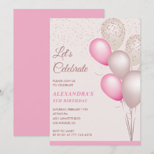 Invitation Cartons d'invitation pour les 8 ans Ballons Confet