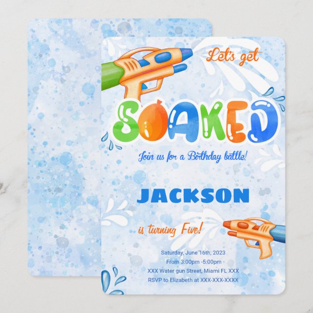Invitation Cartons d'invitation pour pistolet à eau modifiabl (Devant / Derrière)