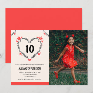 Invitation Cartons d'invitation pour ses 10 ans Floral Heart
