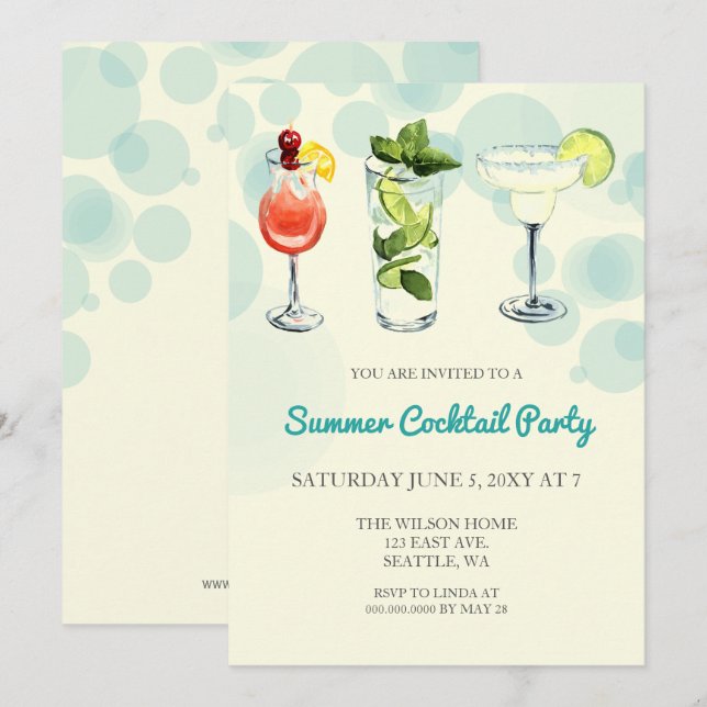 Invitation Cartons d'invitation pour soirée cocktail d'été (Devant / Derrière)