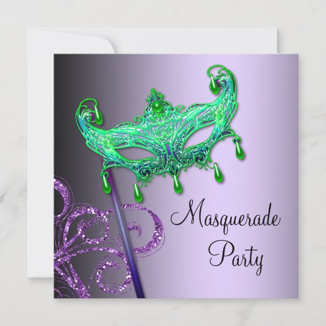Invitation Cartons d'invitation pour Soirée Masquée Verte et  (Devant)