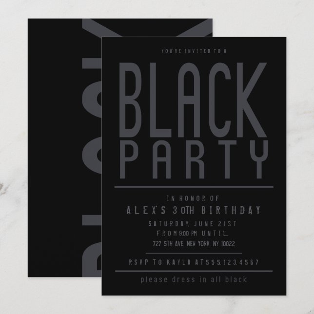 Invitation Cartons d'invitation pour soirée noire (Devant / Derrière)