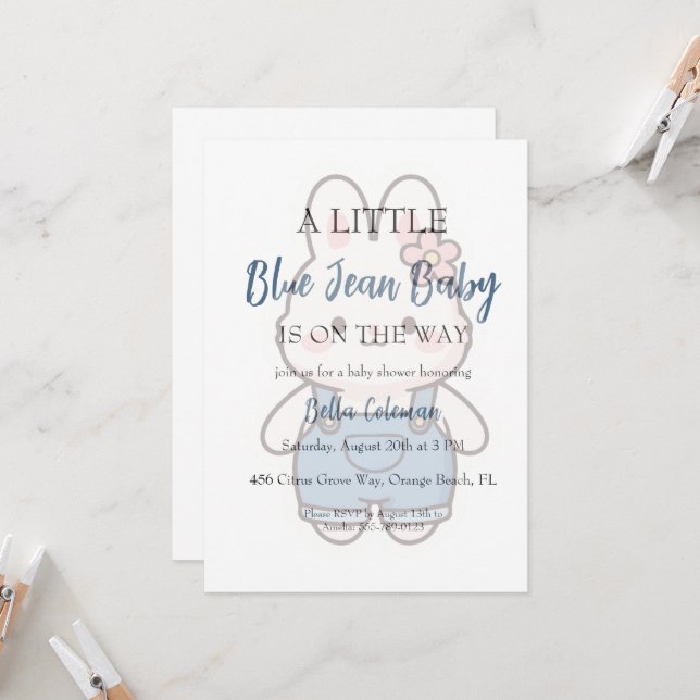 Invitation Cartons d'invitation pour une baby shower sur le t (Devant/Arrière en situation)