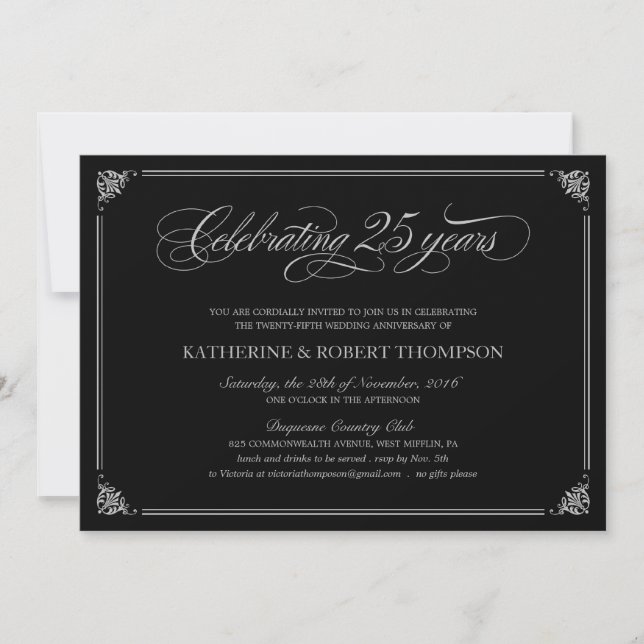 Invitation Cartons d'invitation pour une fête de 25e annivers (Devant)