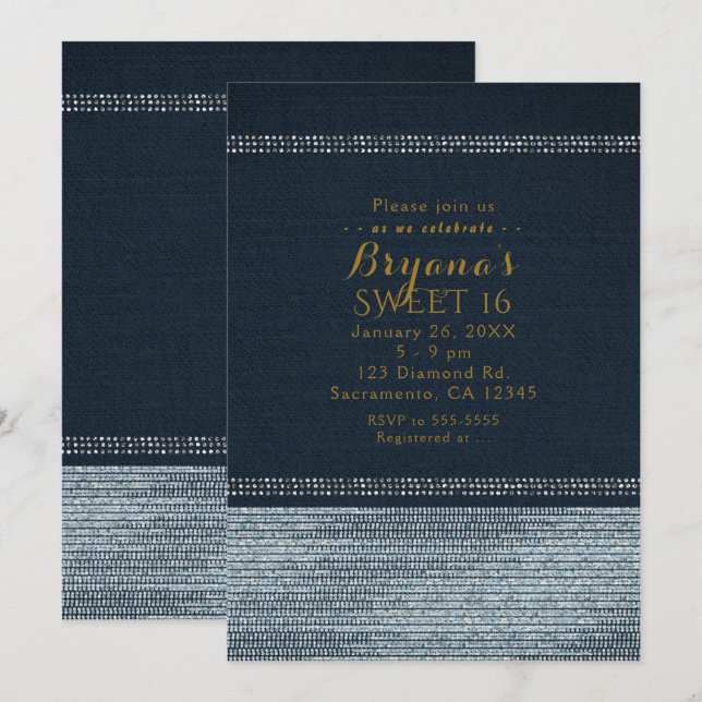 Invitation Cartons d'invitation pour une soirée Denim & Diamo (Devant / Derrière)