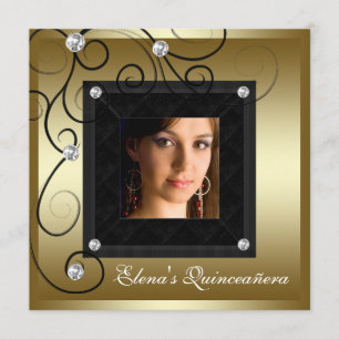 Invitation Cartons d'invitation Quinceanera Photo Perles Or N
