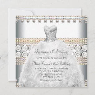 Invitation Cartons d'invitation Quinceanera robe de soirée or