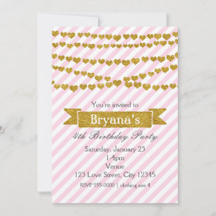 Invitation Cartons d'invitation rayés rose et blanc avec des 