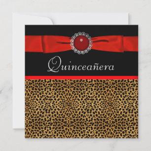 Invitation Cartons d'invitation Red Leopard Red Quinceañera