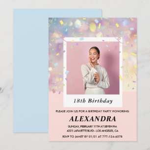 Invitation Cartons d'invitation rose pour 18 ans Confetti Pho