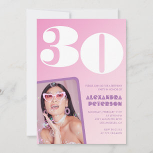 Invitation Cartons d'invitation rose pour 30 ans avec photo r