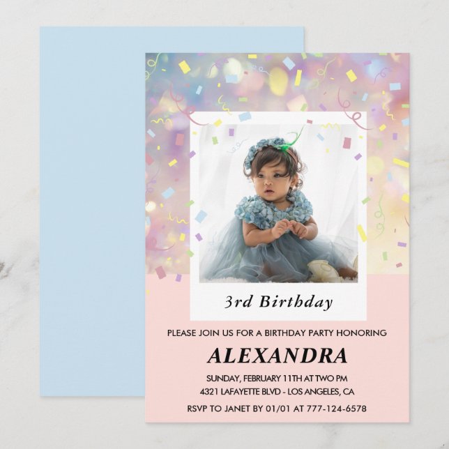 Invitation Cartons d'invitation rose pour 3ème anniversaire C (Devant / Derrière)
