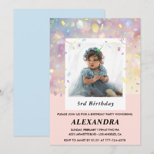 Invitation Cartons d'invitation rose pour 3ème anniversaire C