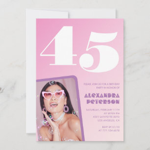 Invitation Cartons d'invitation rose pour 45 ans avec photo r