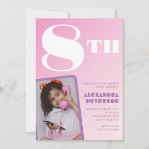 Invitation Cartons d'invitation rose pour 8ème anniversaire F