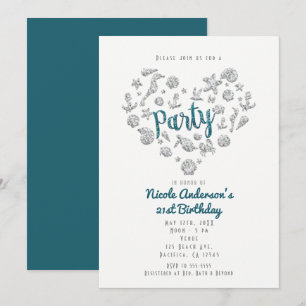 Invitation Cartons d'invitation Teal Beach Glam Diamond Heart