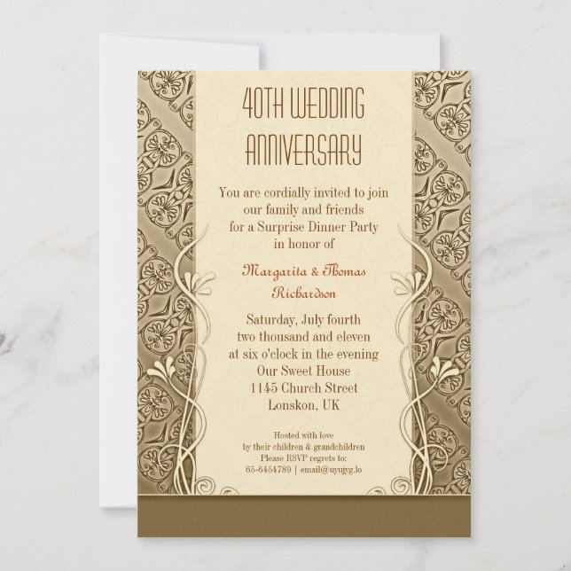 Invitation Cartons d'invitation vintage pour le 40e anniversa (Devant)