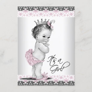 Invitation Cartons d'invitation vintage rose gris pour Baby S