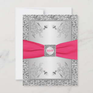 Invitation Cartons réponse   Rose, FAUX Huile d'argent, Flora