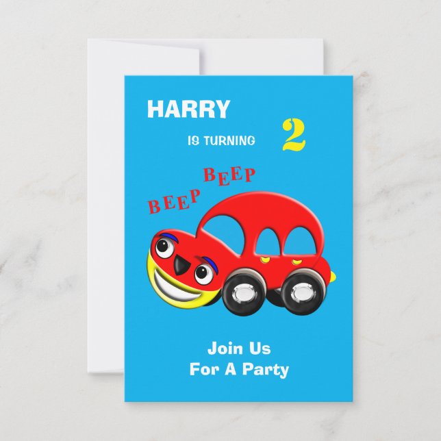 Invitation Cartoon amusant Voiture à thème Anniversaire (Devant)