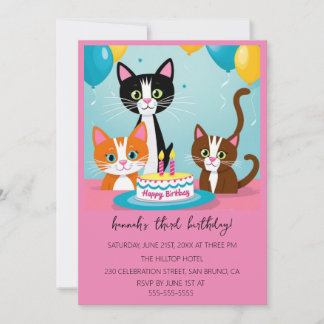 Invitation Cartoon Cats Purr-fect pour enfants fête d'anniver