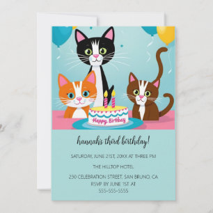 Invitation Cartoon Cats Purr-fect pour enfants fête d'anniver