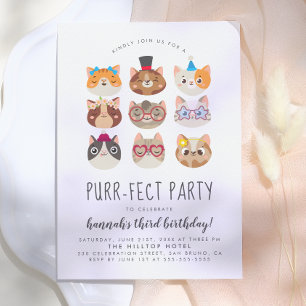Invitation Cartoon Cats Purr-fect pour enfants fête d'anniver