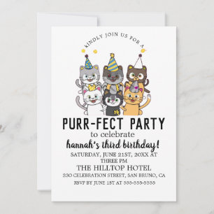 Invitation Cartoon Cats Purr-fect pour enfants fête d'anniver