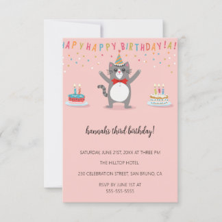Invitation Cartoon Cats Purr-fect pour enfants fête d'anniver