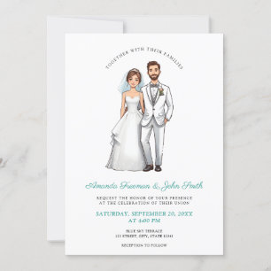 Invitation Cartoon Couple Photo Mariage personnalisé
