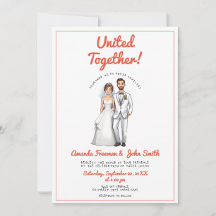 Invitation Cartoon Red Couple Photo Mariage personnalisé